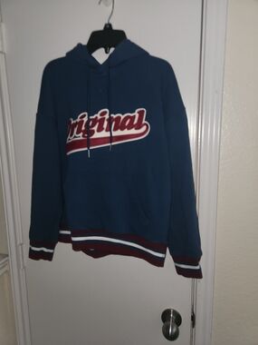 Original Use Crewneck Hoodie - Blue with Burgundy and White Trim
